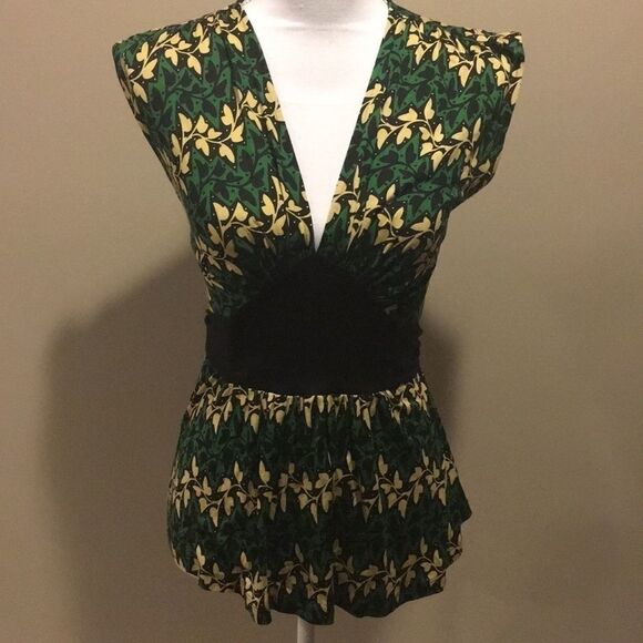 Diane Von Furstenberg Deep V Neck Pattern Tank Top Dressy Shirt - Size P - Picture 1 of 6
